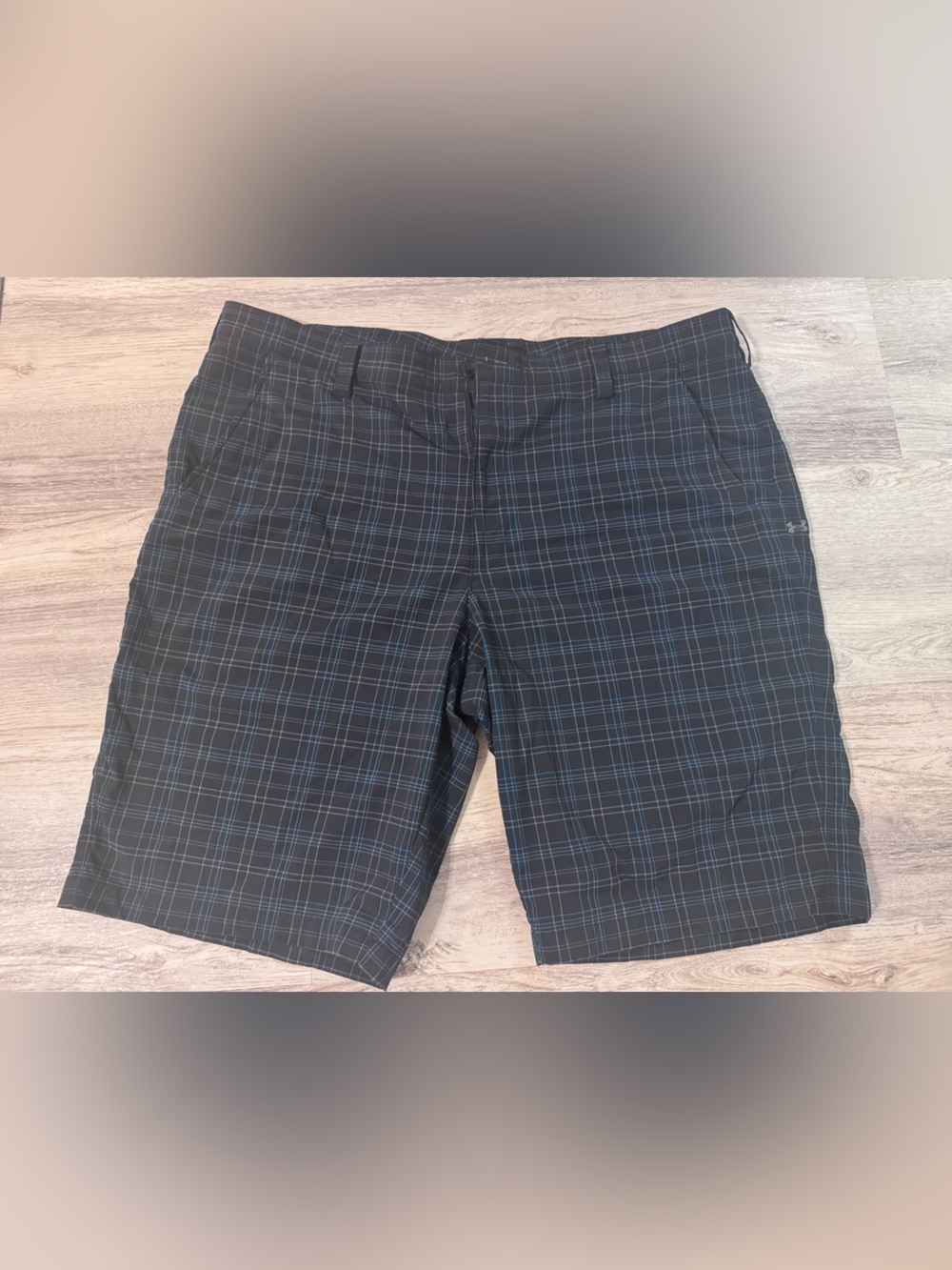 Under Armour Black Plaid Shorts with Blue Windowpane